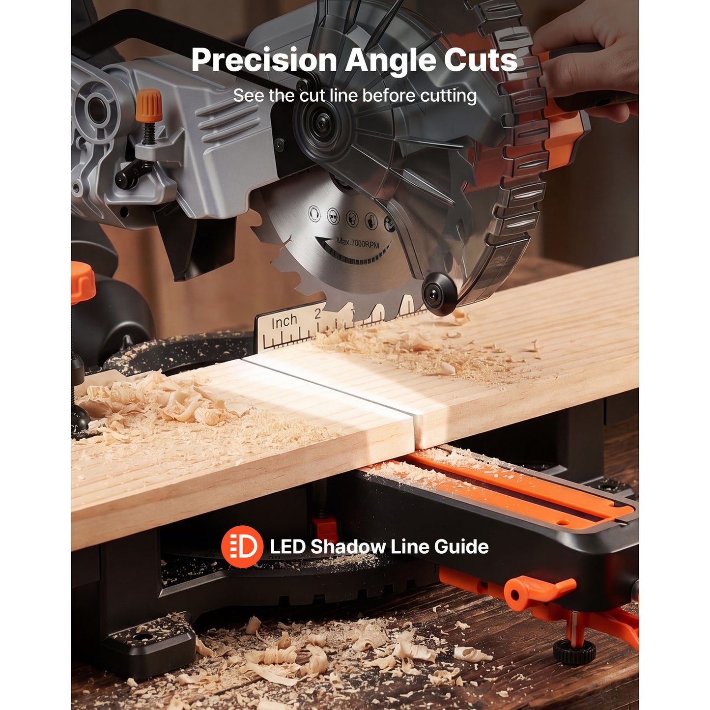 Cordless 7-1/4 Inch Miter Saw with LED, Adjustable Angles, Battery & Charger - For Wood & Metal Cutting