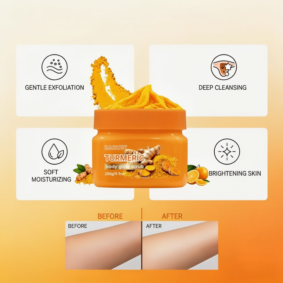 Turmeric Body Glow Scrub - 280g Exfoliating Brightening Treatment