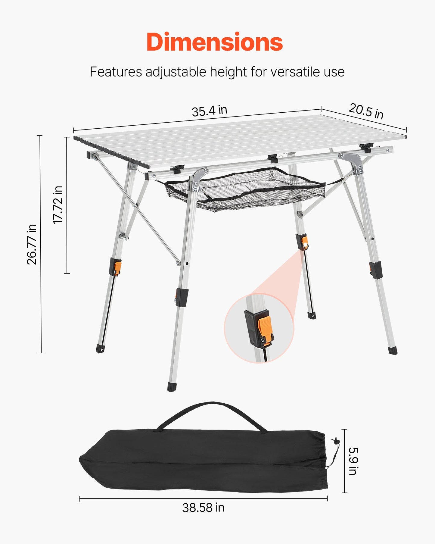 Portable Folding Camping Table Aluminum Outdoor Picnic Table with Mesh Layer - Silver