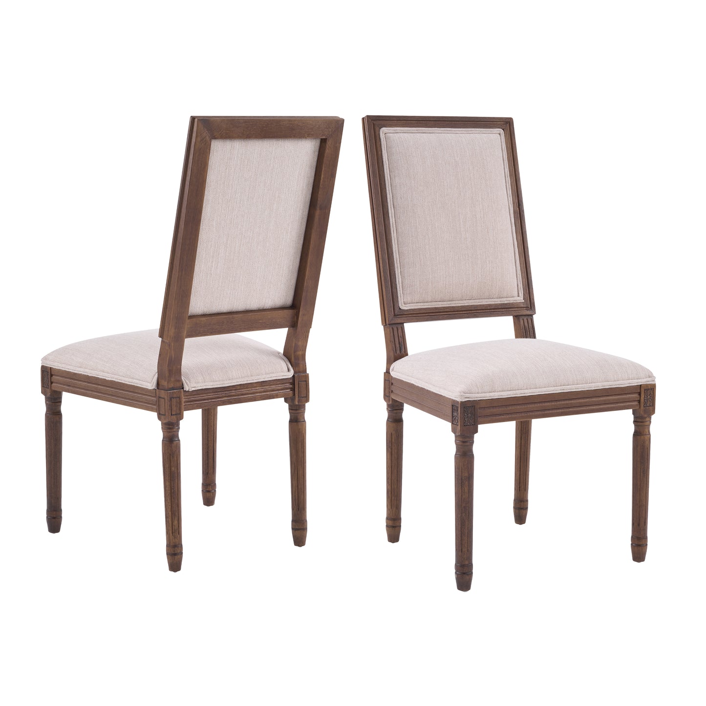 French Country Dining Chairs - Upholstered Cane Backrest, Set of 2