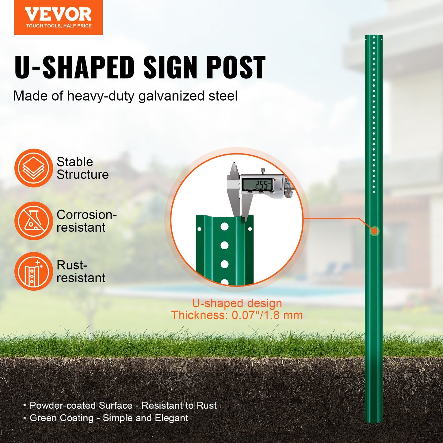 Heavy Duty Steel U-Channel Sign Post 6FT Green Fence Posts 4 Pack for Garden & Traffic