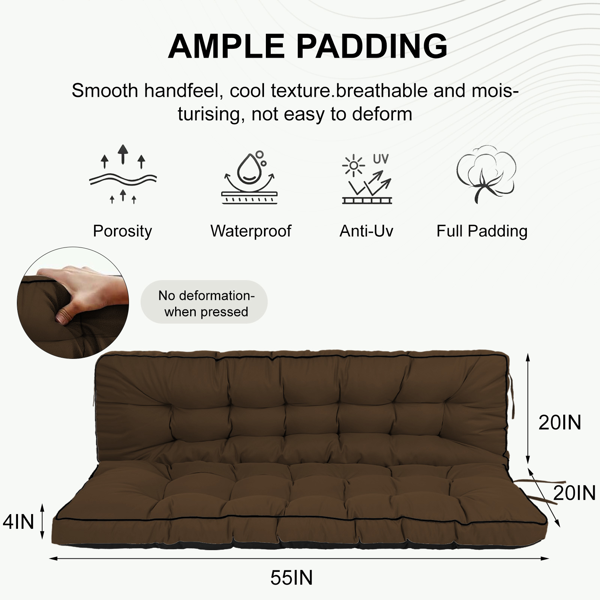 Outdoor Swing Cushions 55 Inch Waterproof Patio Seat Pad with Backrest & Ties