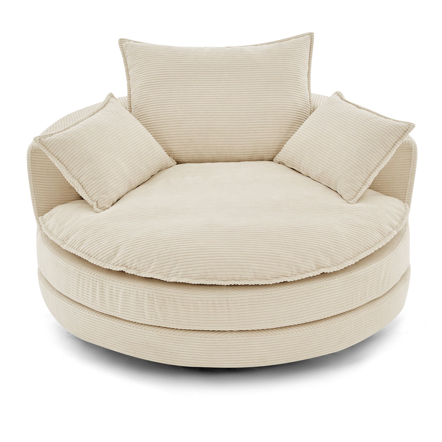 Oversized 360° Swivel Accent Chair with Dual-Layer Cushion - Beige