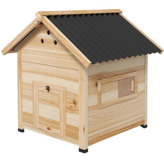 Wooden Duck Coop with Openable Roof - Black & Natural Wood
