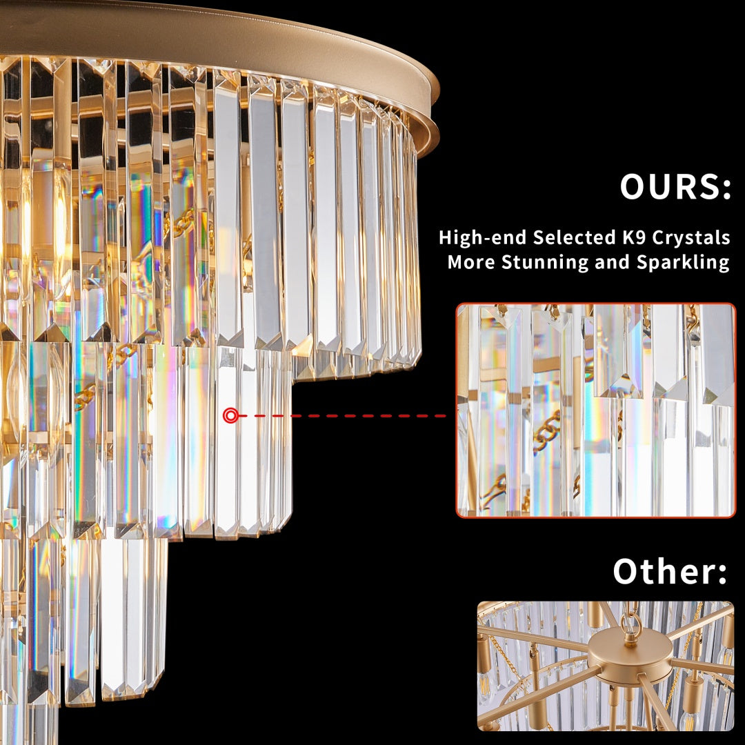 Elegant 4-Tier Golden Crystal Chandelier - 23.6x21.7 inch