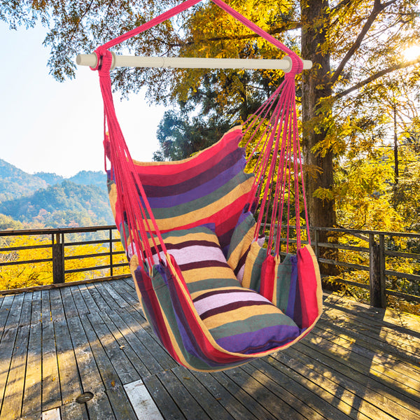 Rainbow Hanging Chair with 2 Pillows - Cotton Canvas
