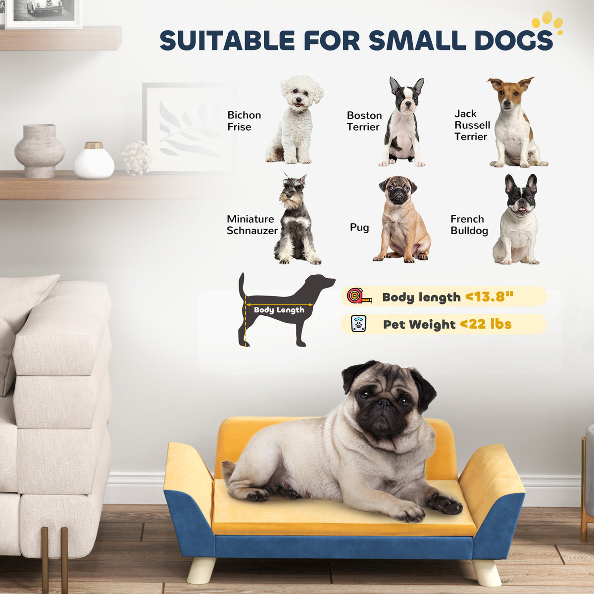 Small Dog Sofa Bed with Washable Cushion Non-Slip Feet Orange 820x230x560mm