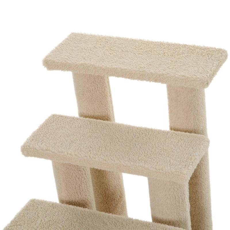 Multi-Level Carpeted Cat Scratching Post with Stairs - Cream White