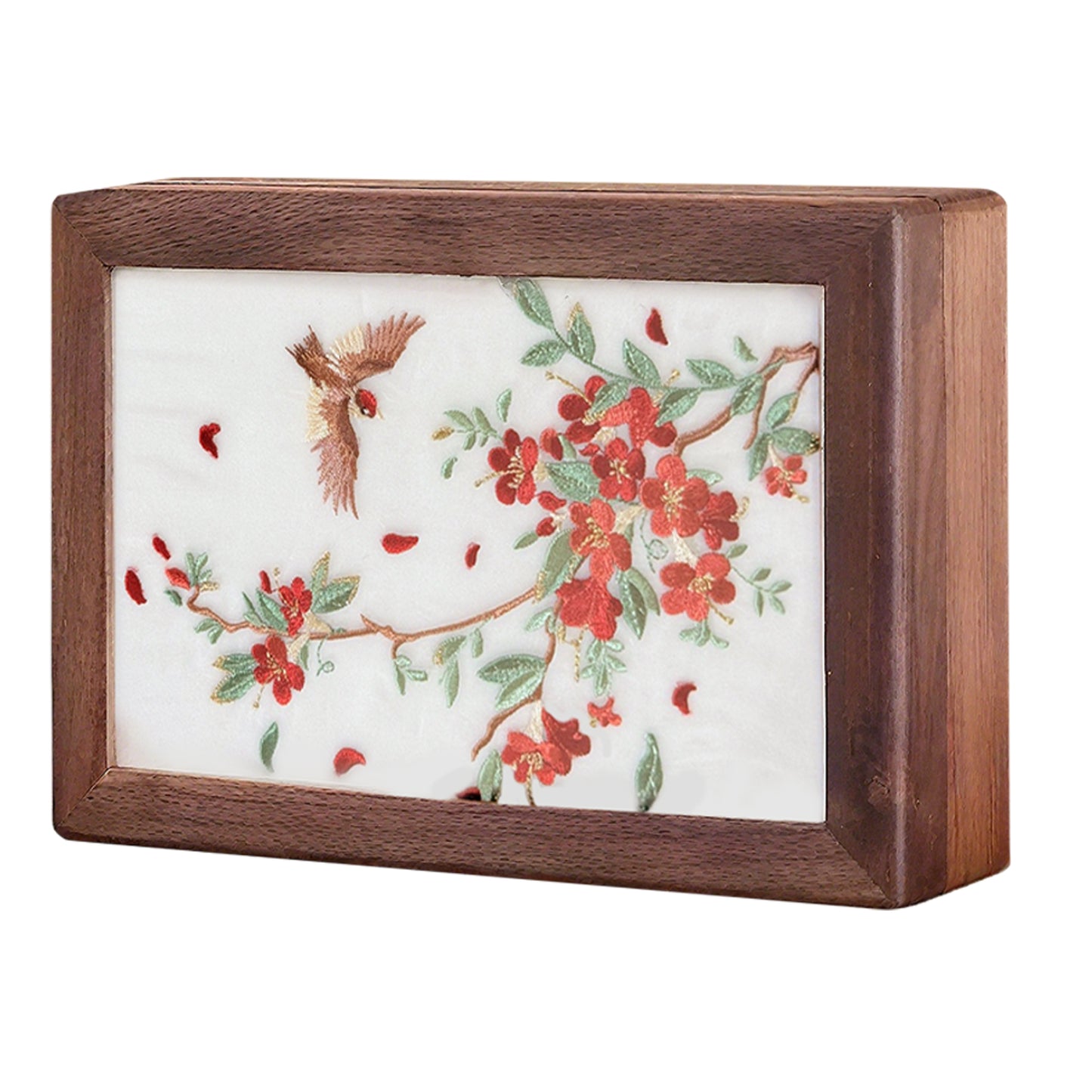 Solid Wood Jewelry Storage Box - Hand-Embroidered Black Walnut