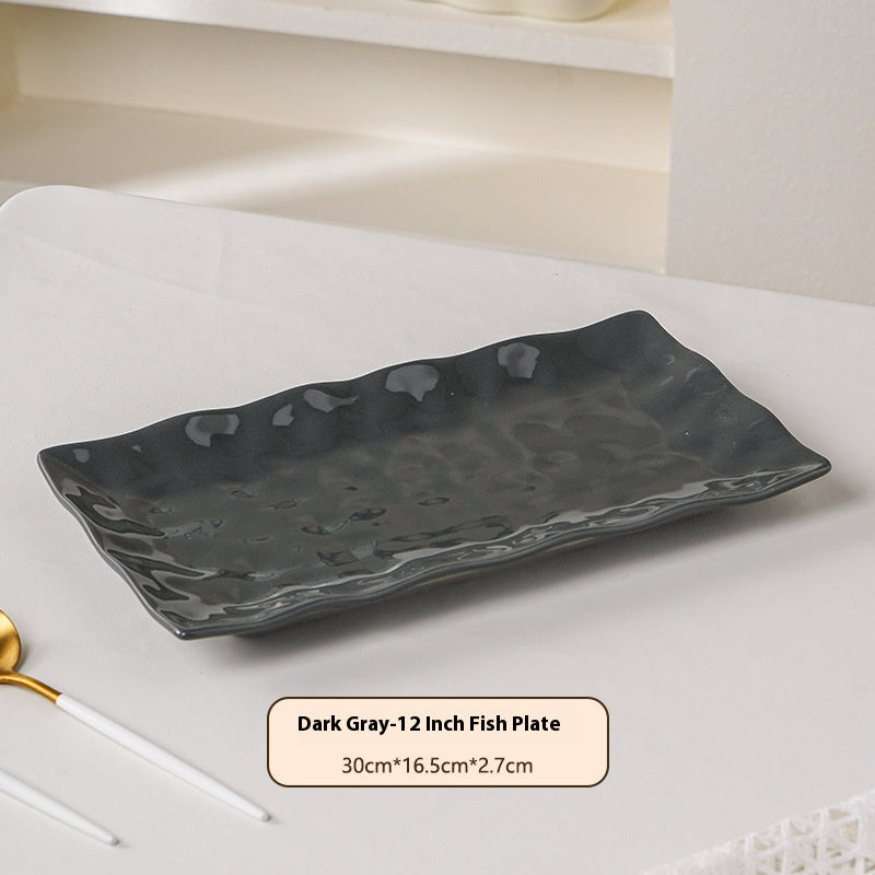 Cream Style Household Fish Platter - Long Porcelain Dinner Plate for Kitchen