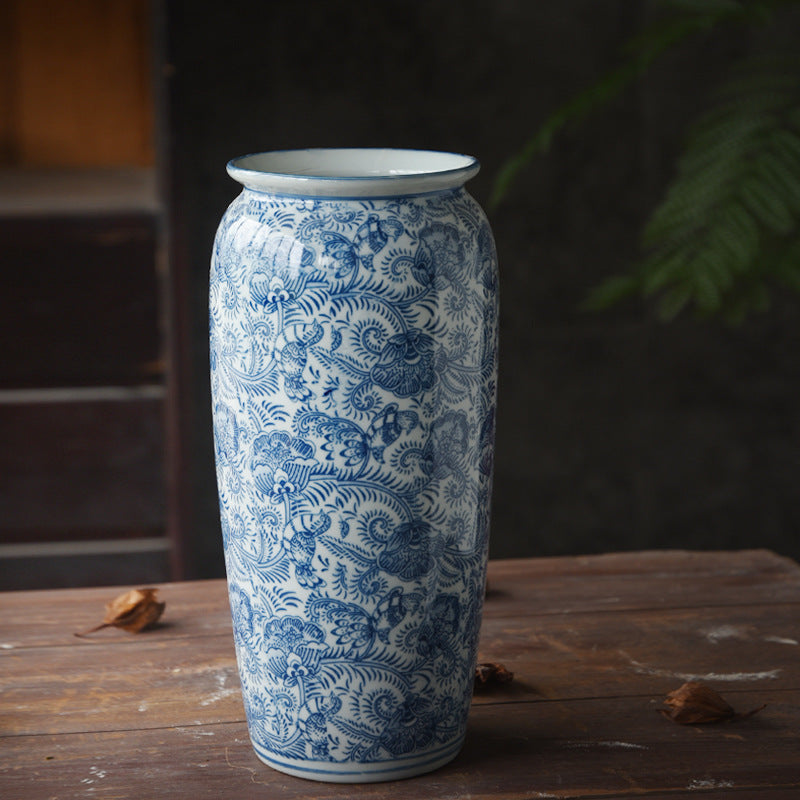 Chinese-Style Blue and White Ceramic Vase - Retro Porcelain Home Decor