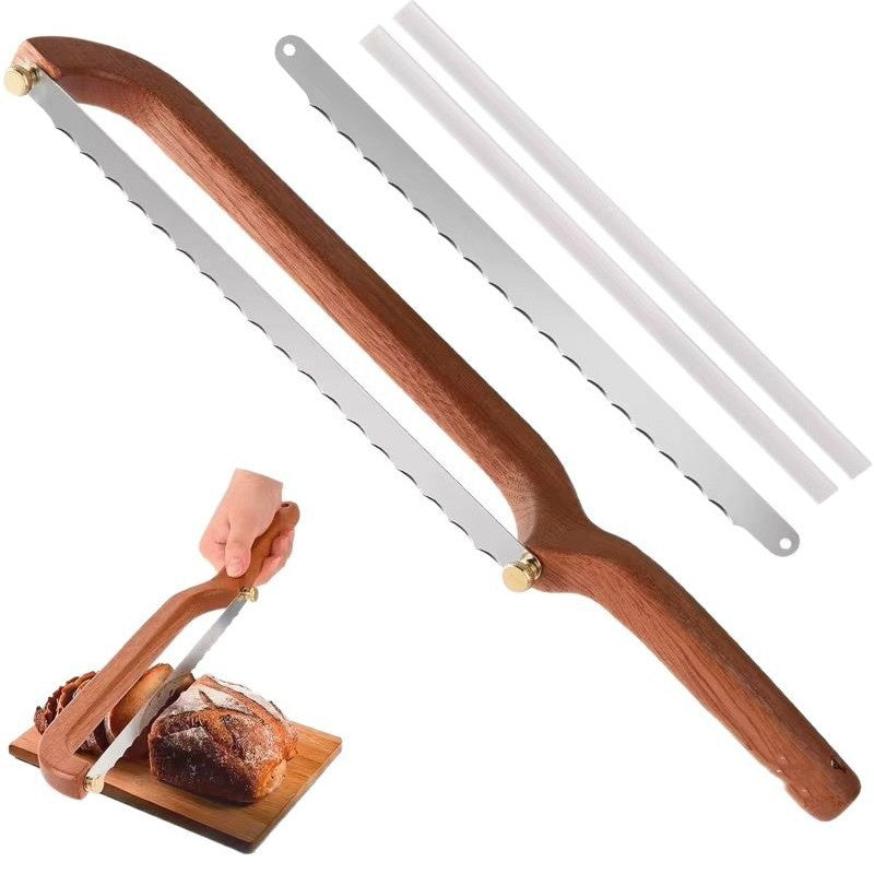 Wooden Handle Baking Serrated Knife - Kitchen Cutting Tool, Modern Minimalist Design