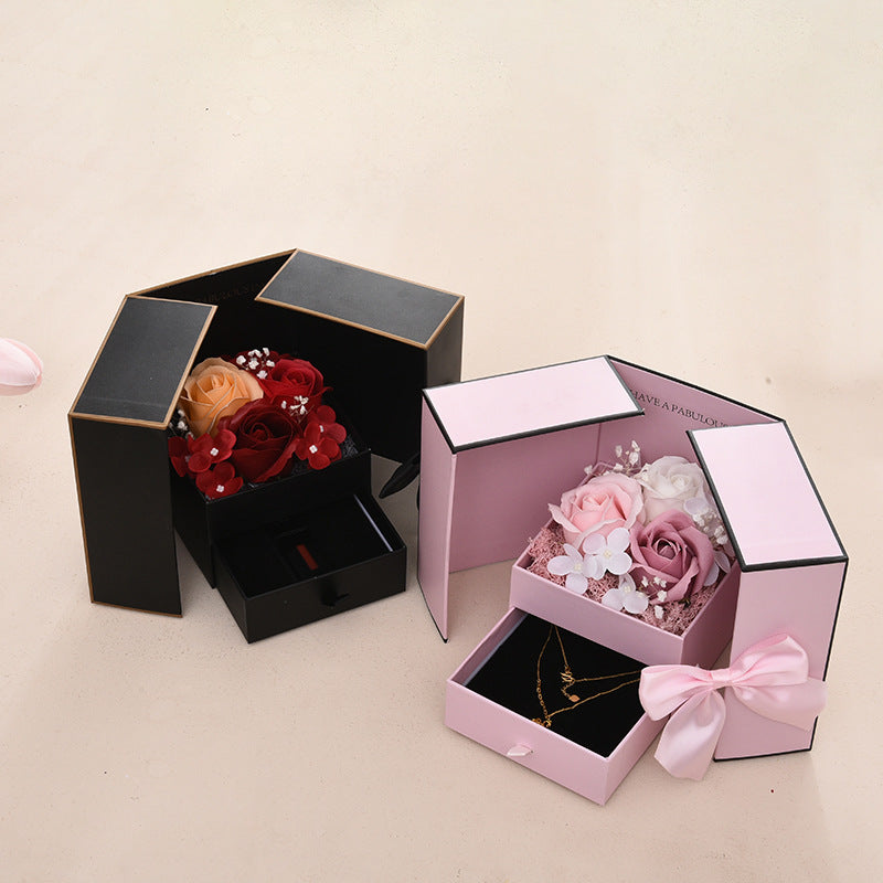 Red Rose Gift Box with Double Opening Bow Knot Door - Home Decor & Storage