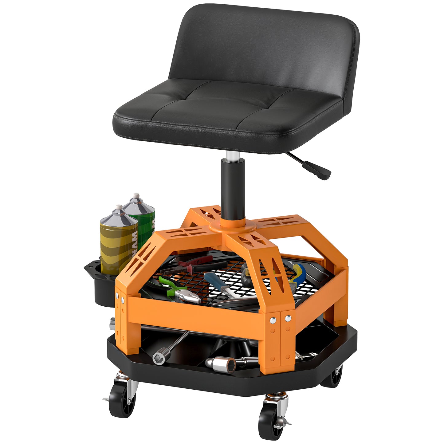 Mechanic Rolling Stool with Tool Tray - 300 lbs Capacity, Yellow
