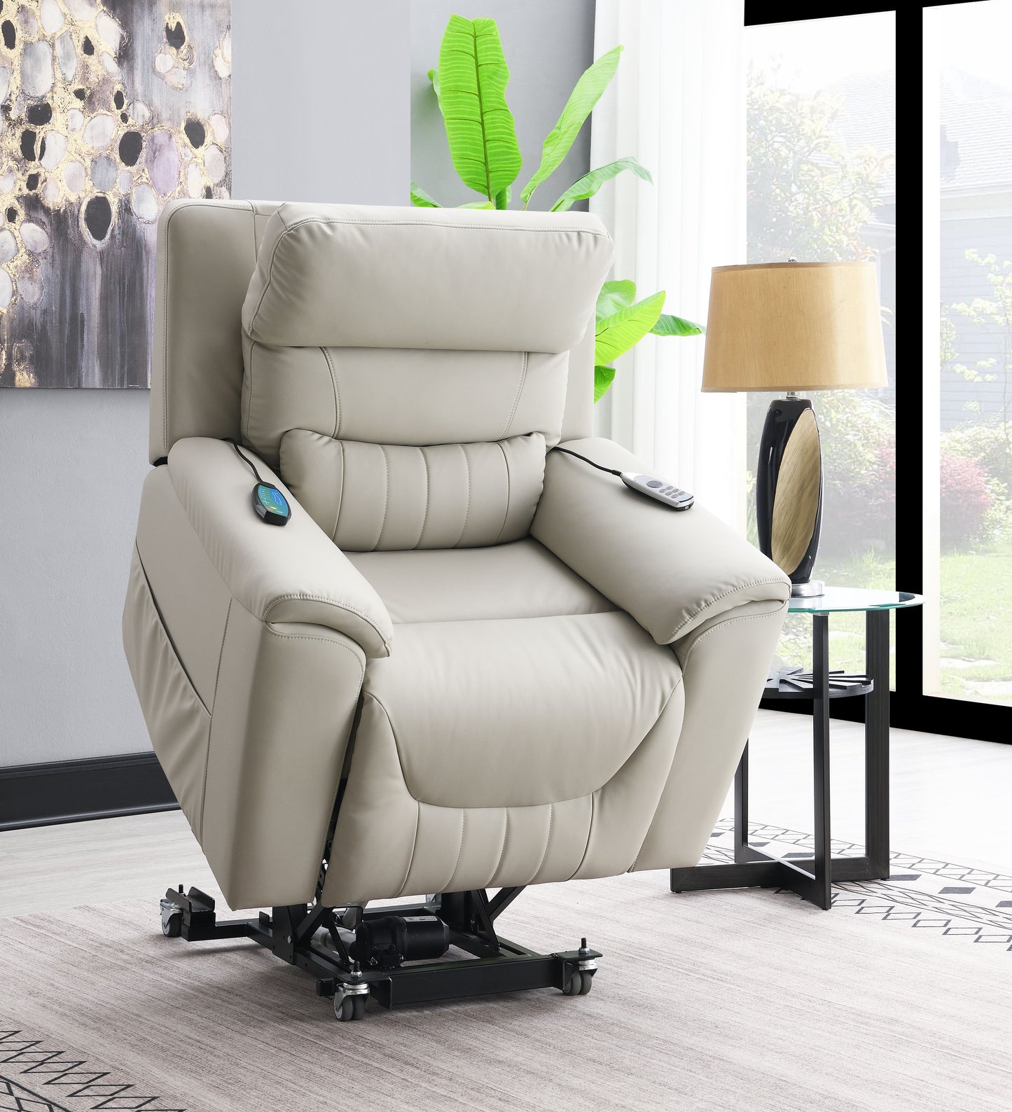 Light Gray Power Motion Recliner Chair with Lift, Heating & Massage