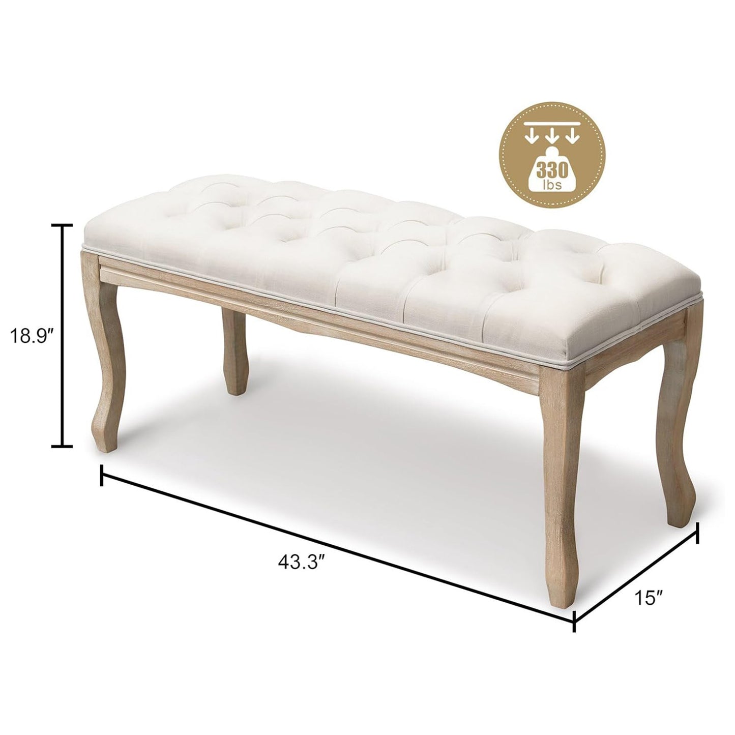 French Vintage Tufted Upholstered Bedroom Bench - Beige