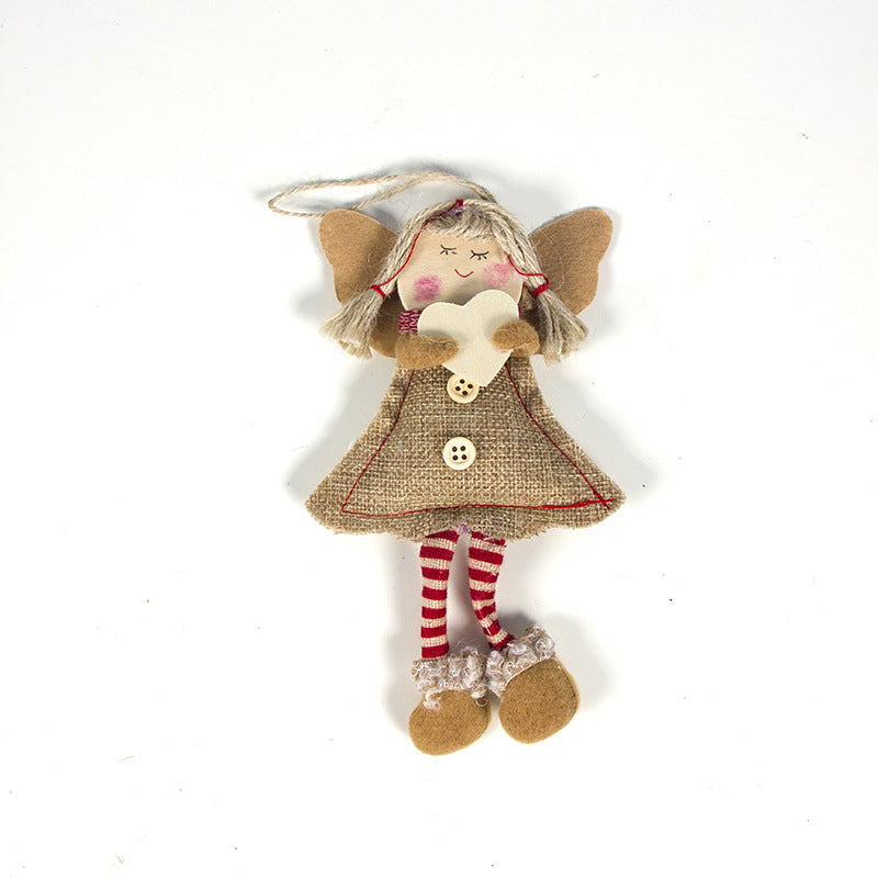 Christmas Angel Doll Pendant in Fabric Wood - Holiday Decor, Angel & Star Styles