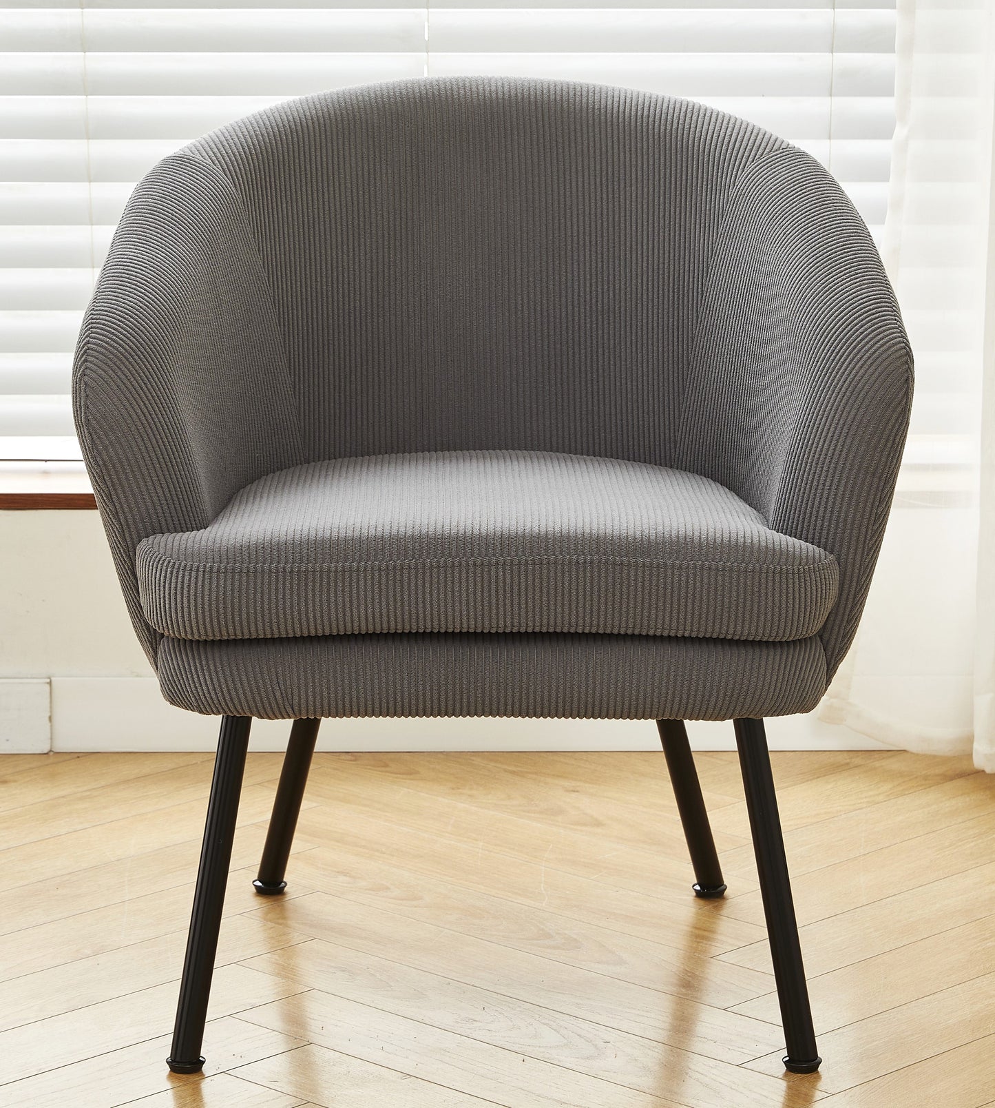 Corduroy Accent Chair With Black Metal Legs, Modern Upholstered