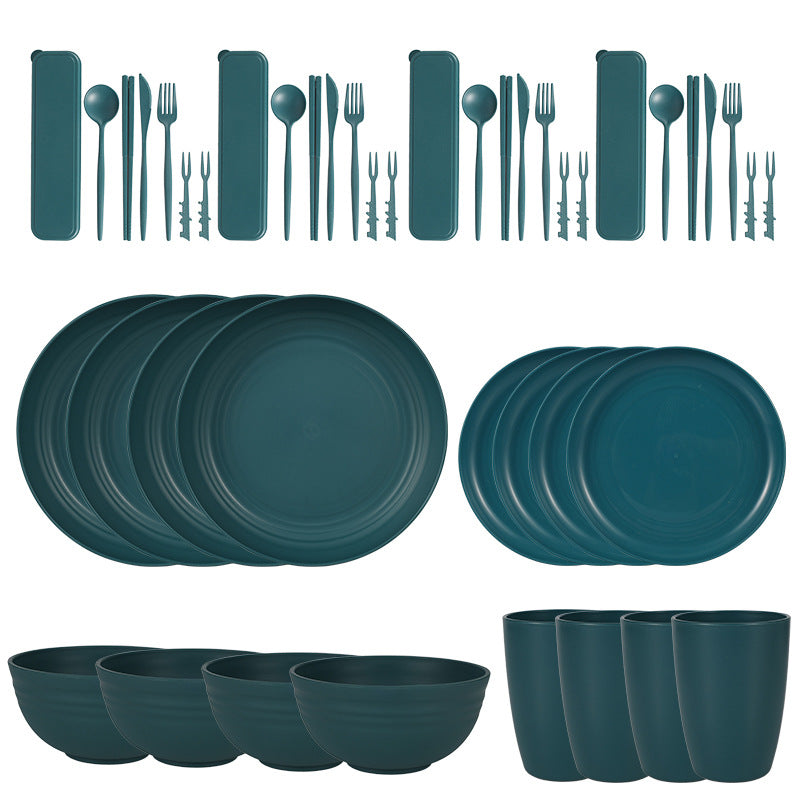 Wheat Straw Dinnerware Set for 4 - Camping & Outdoor Use