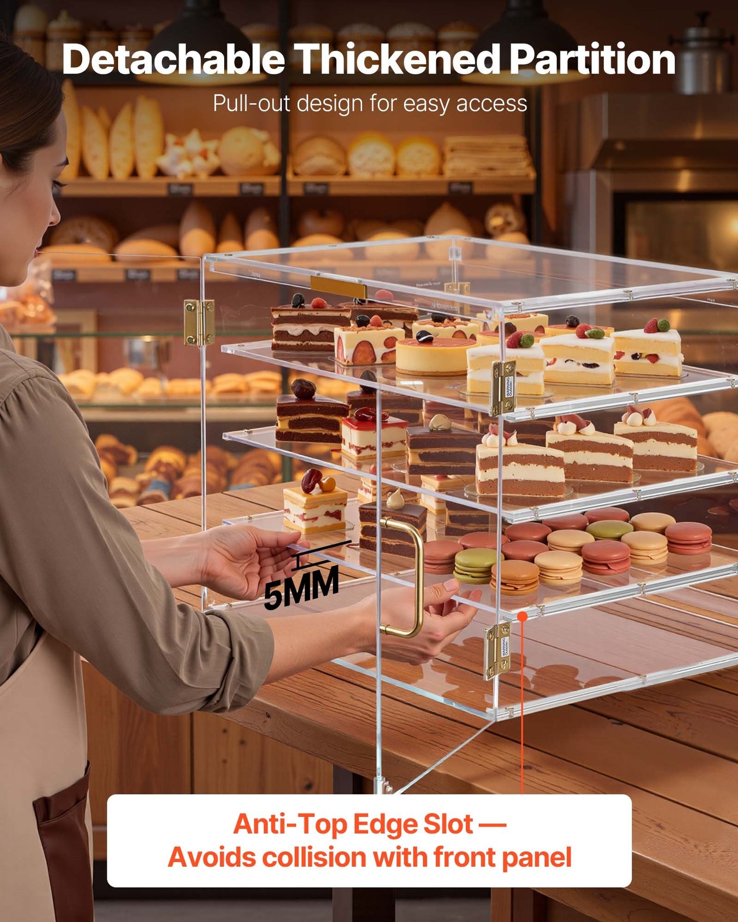 4-Tier Acrylic Bakery Display Case with Magnetic Rear Door for Pastries & Cake