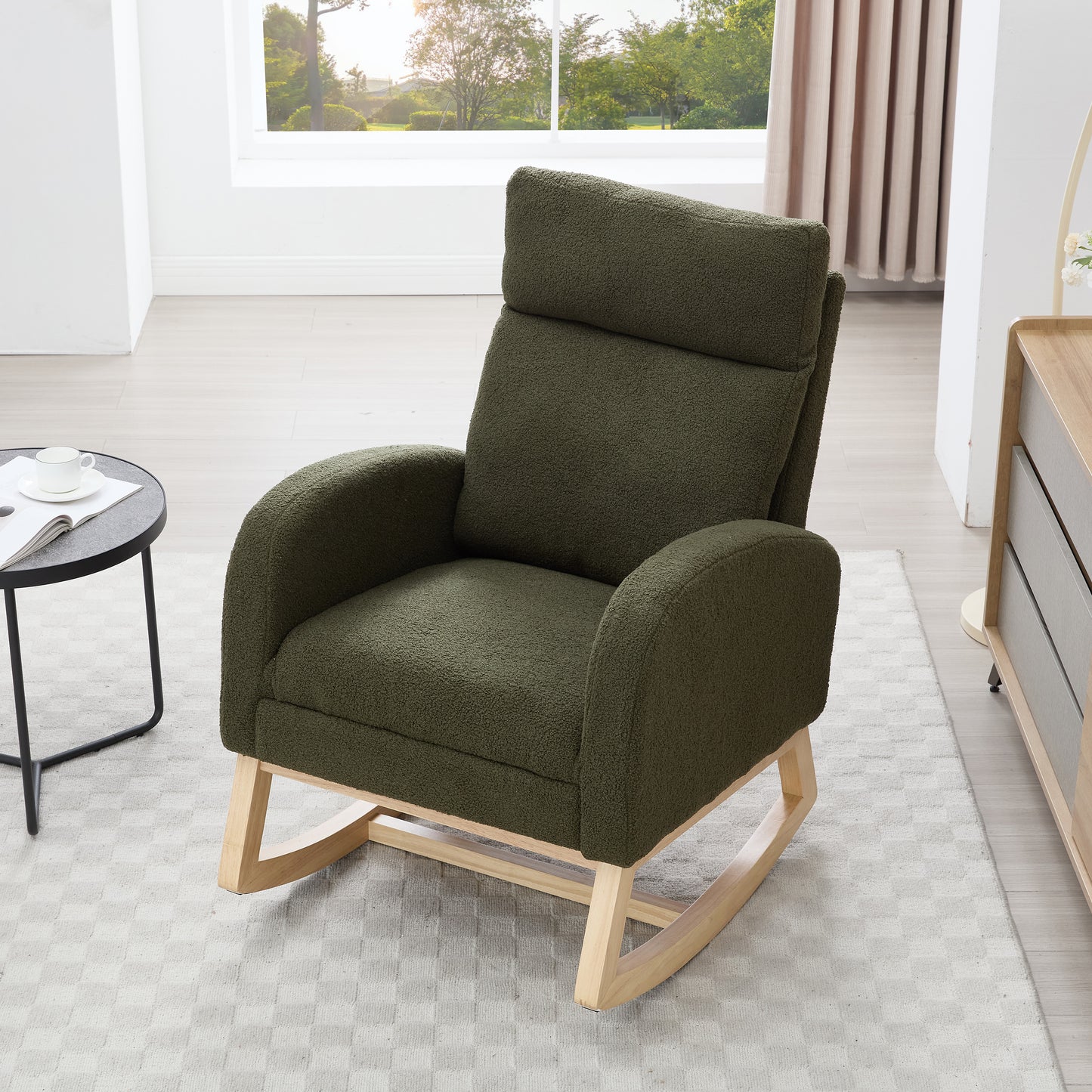 Teddy Fabric Rocking Chair with Adjustable Footstool - Green
