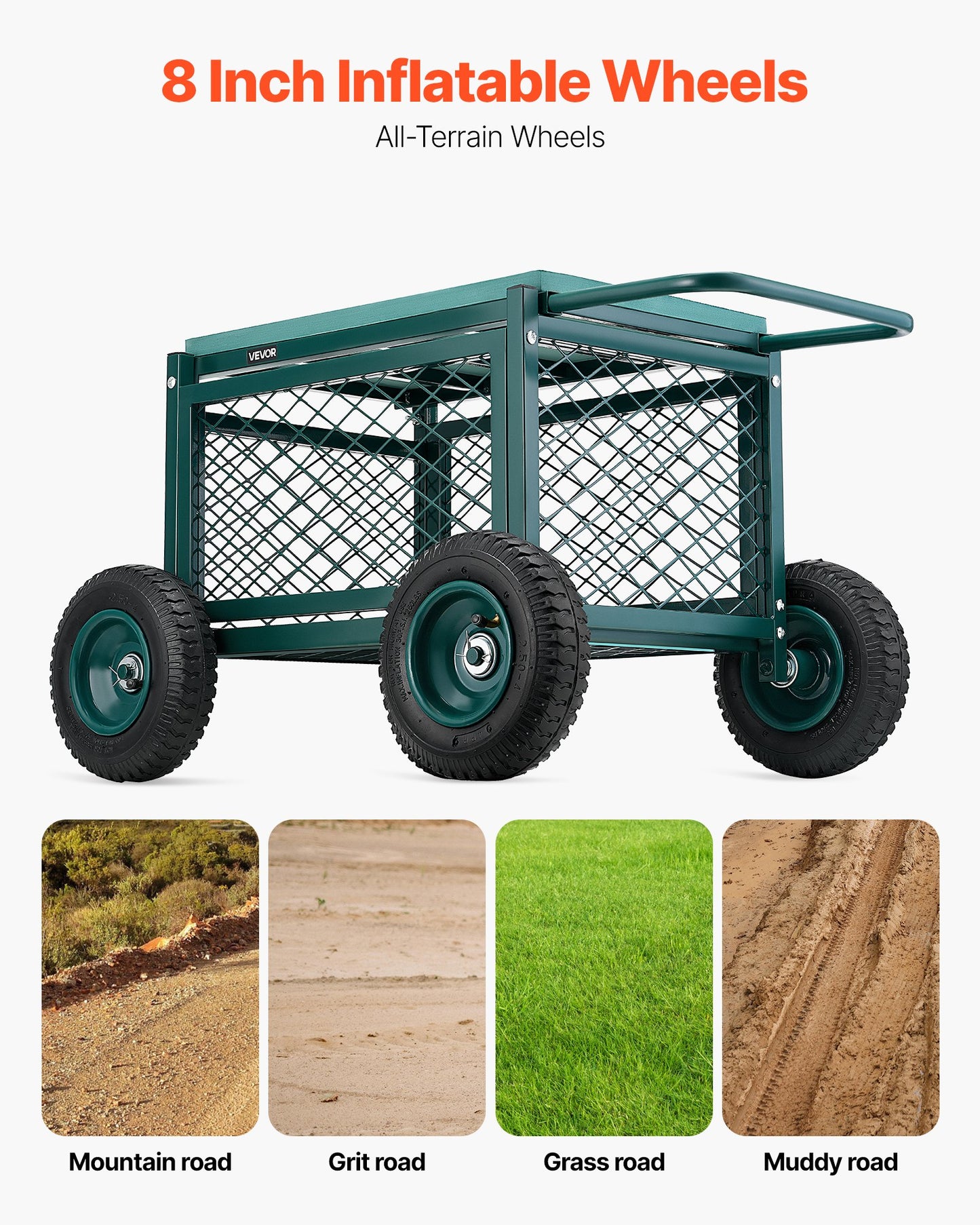 Heavy Duty Garden Cart with Seat and Storage - 400LB Capacity, Green