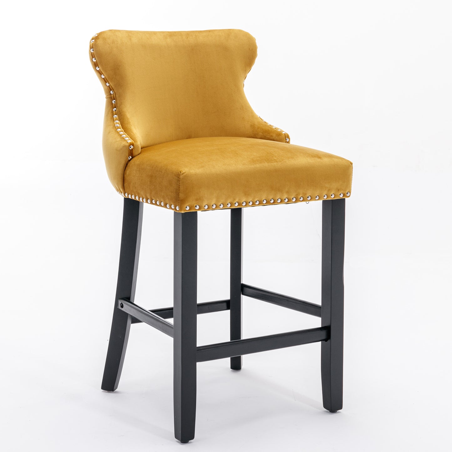 Gold Velvet Upholstered Wing-Back Bar Stools - Set of 2