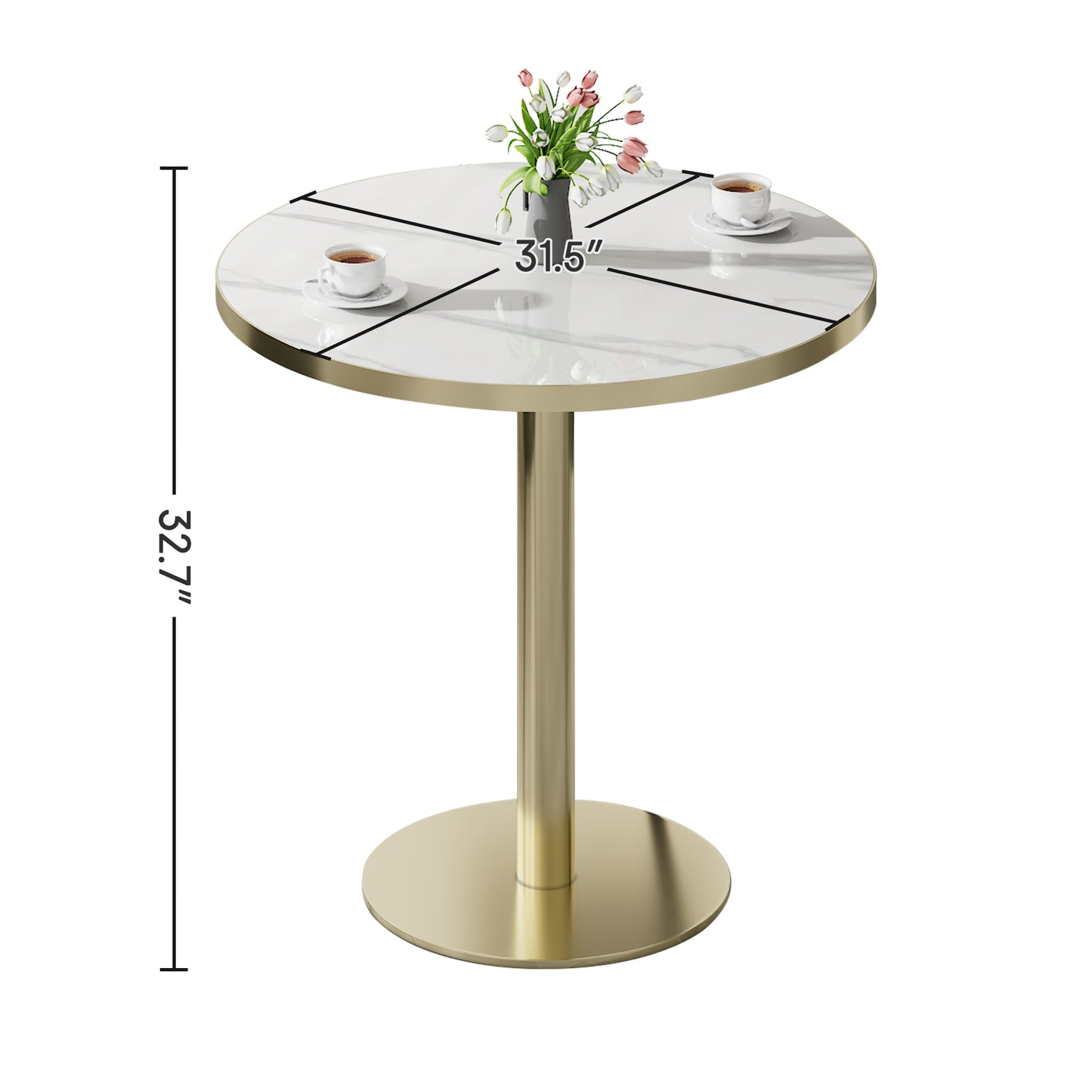 Round Bistro Table 31.5 Inches with Faux Marble Top - Light Slate Grey