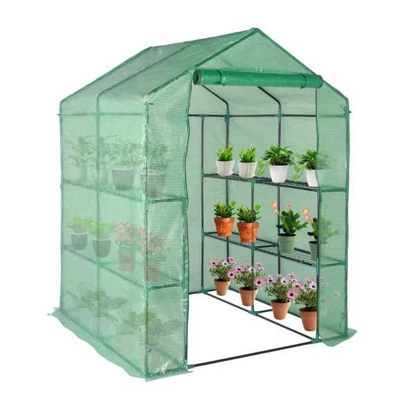 Greenhouse with 8 Shelves and Zipper Door - 145x145x190cm