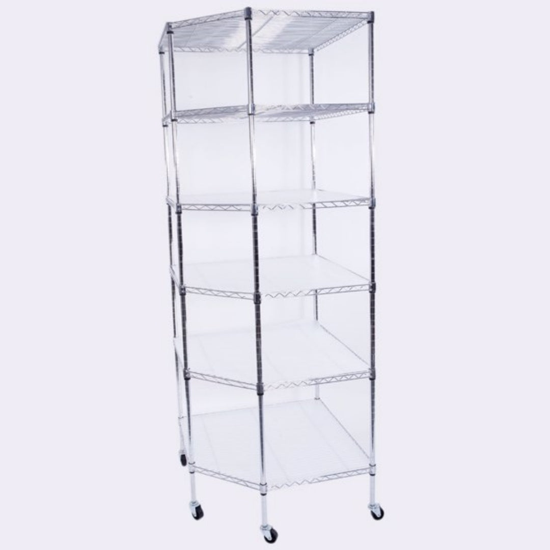 6-Layer Polygonal Corner Shelving Unit - Chrome Plated Storage Rack