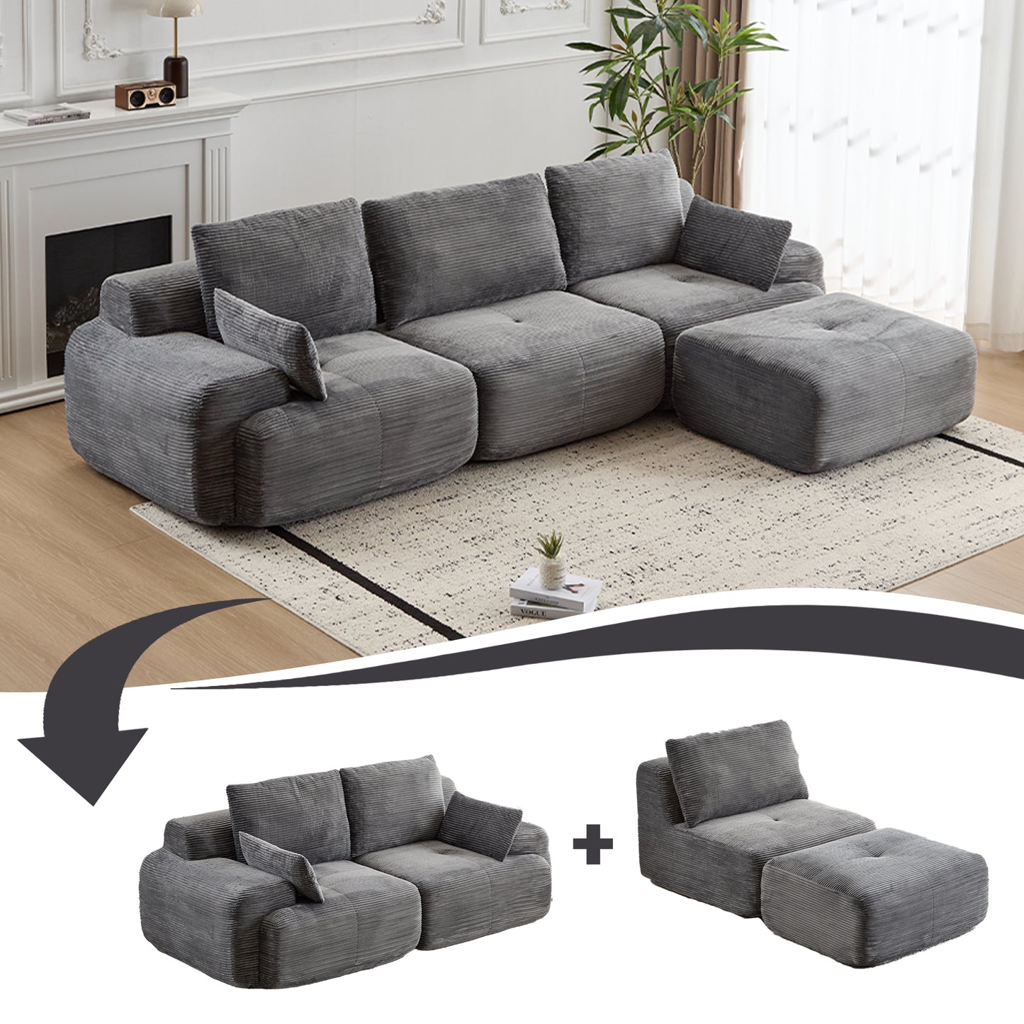Modern Grey Memory Foam Sectional Sofa - Pet-Friendly Design