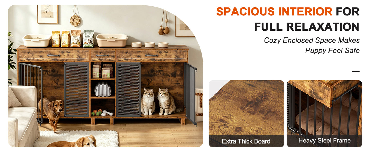 Large Wooden Dog Crate Furniture with Storage and Multi-Function Design