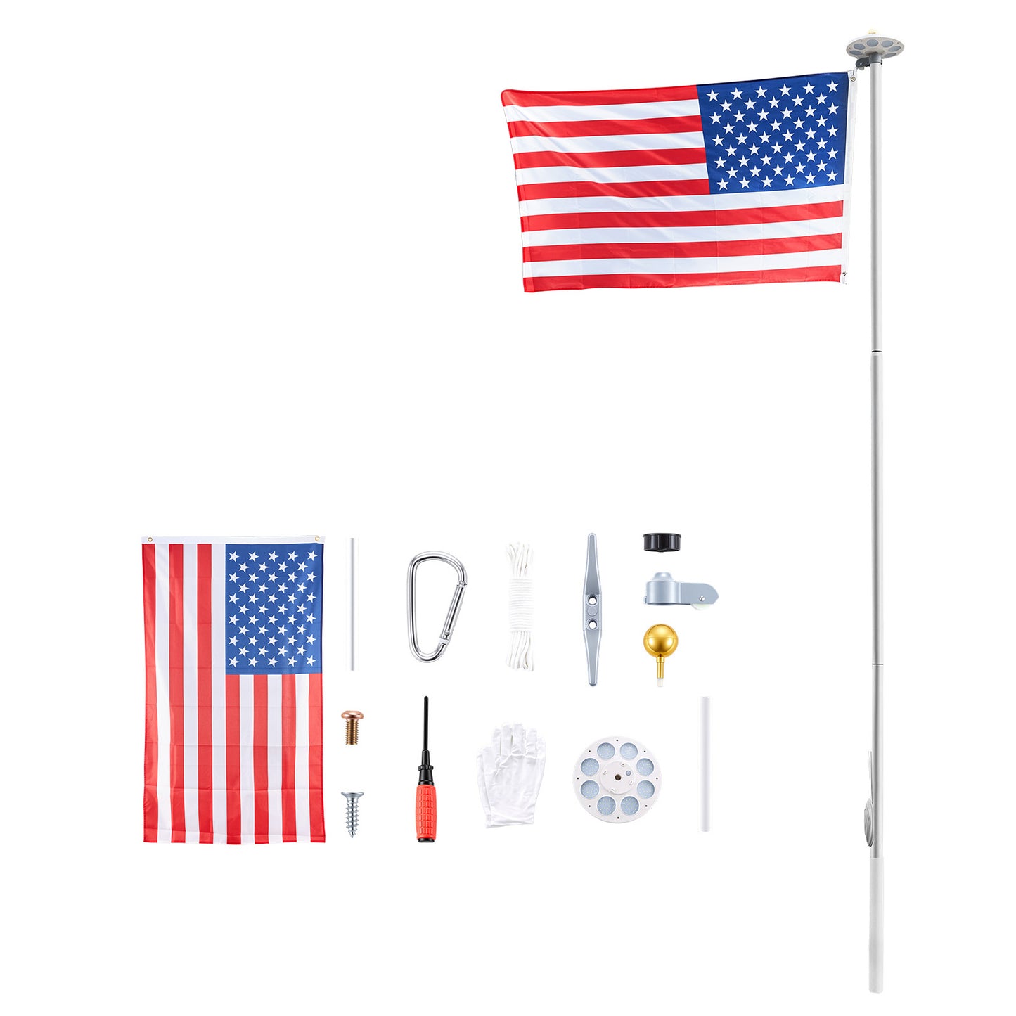 20ft Heavy Duty Aluminum Flagpole Kit with 136 LED Solar Light and American Flag for Yard & Garden