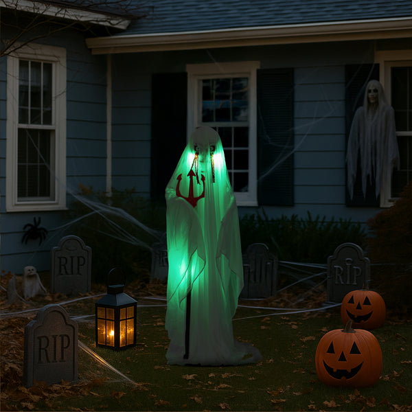4.3ft Sound-Activated Halloween Ghost Animatronic with Trident