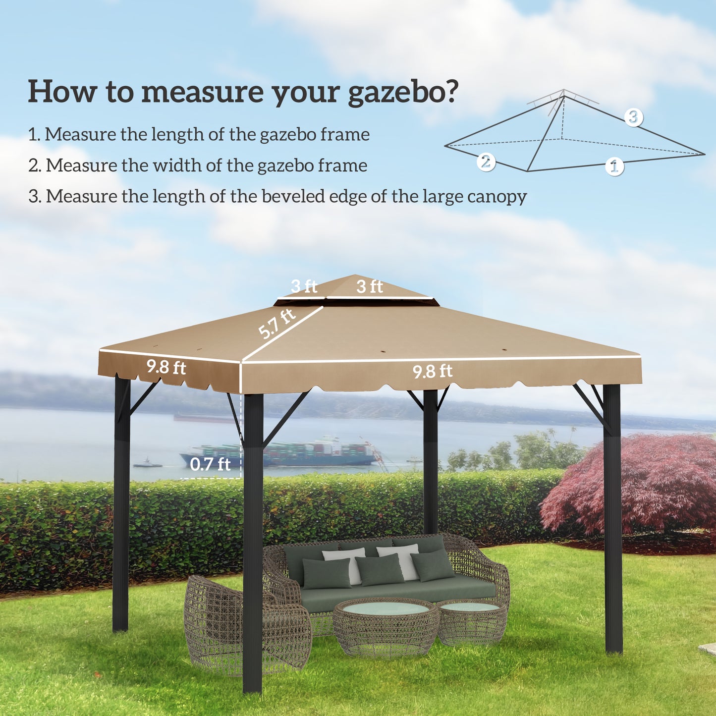 10x10 Gazebo Replacement Canopy - Khaki, Model 84C-051/84C-269