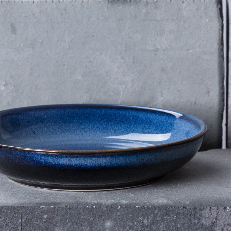 Japanese Kiln-Glazed Star Blue Ceramic Plate - Hand-Painted Dinnerware