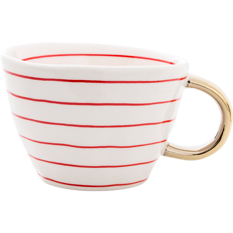 Large Capacity Ceramic Mug for Coffee Tea Water - Hand-Painted Irregular Design