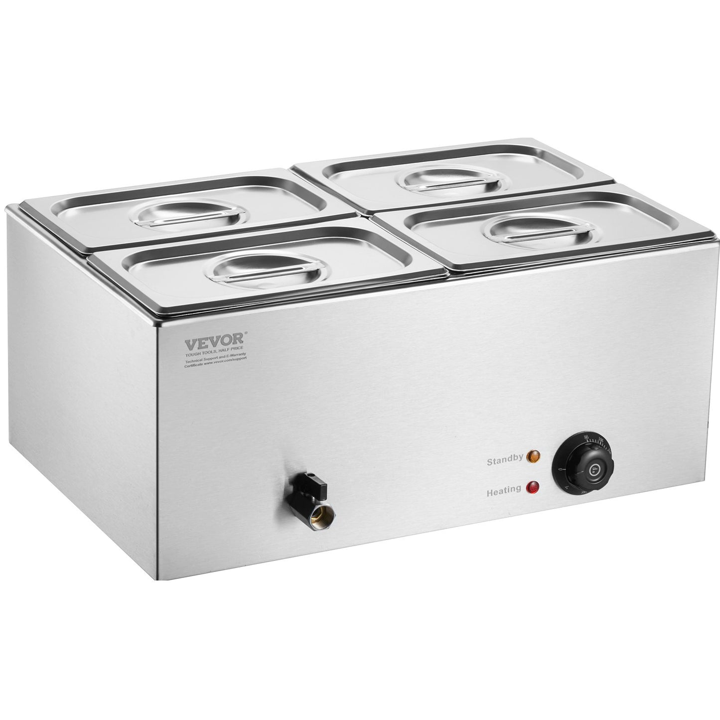 Commercial Food Warmer 4-Pan Countertop Buffet Bain Marie 15.9QT - Stainless Steel, Adjustable Temperature, Silver