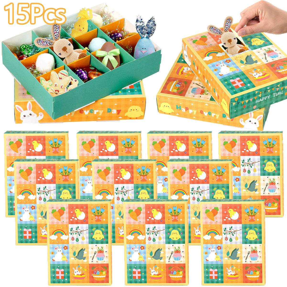 15-Piece Spring Theme Party Favor Boxes - Bunny & Carrot Design