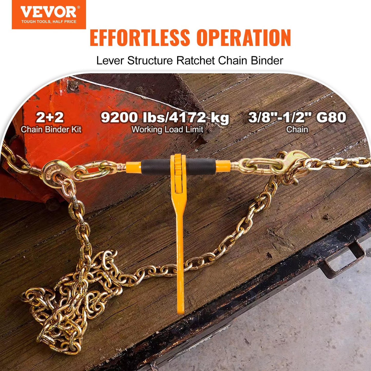 Heavy Duty Chain and Ratchet Load Binder Kit - 3/8-inch x 10 ft Chain, Yellow