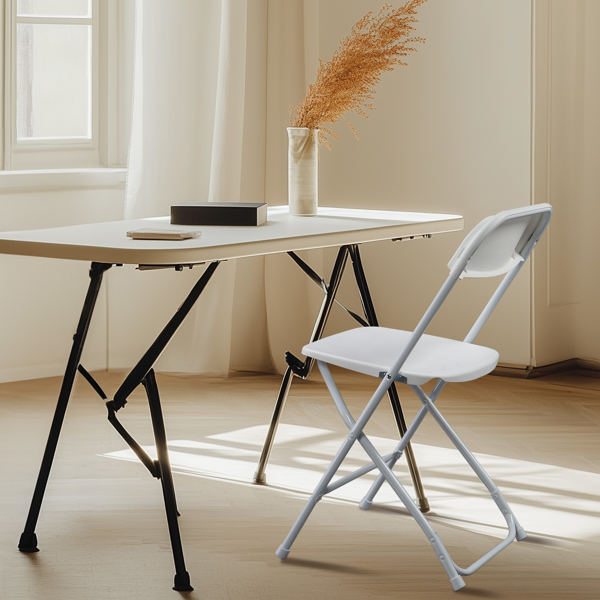 6-Pack White Plastic Folding Chairs - Sturdy & Lightweight