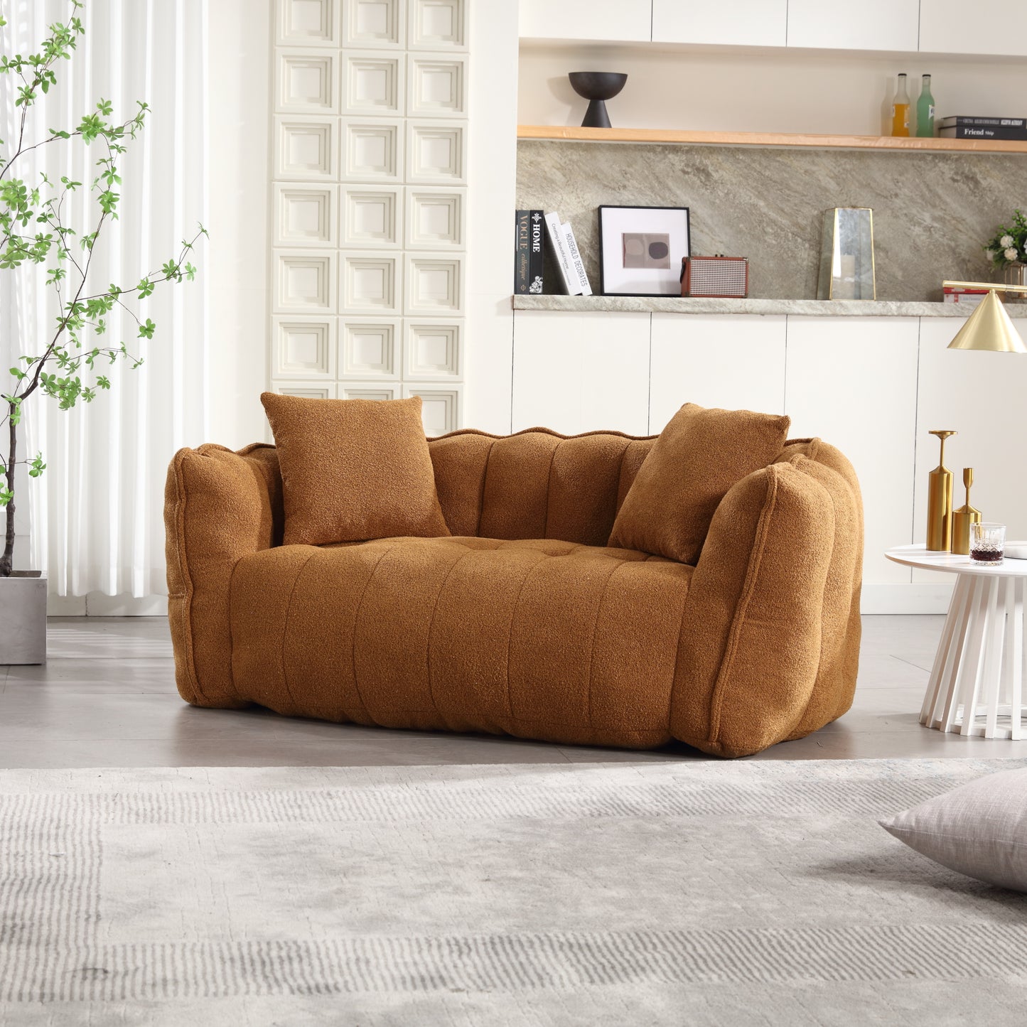 Yellow Beanbag Chair for Two - Soft Chenille Foam Recliner