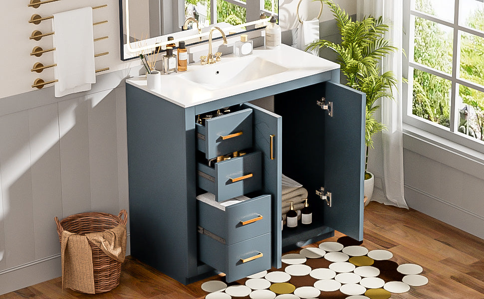 36-Inch Blue Bathroom Vanity with Ceramic Sink & Storage Cabinet