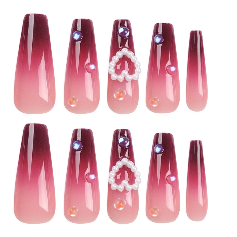 24-Piece Red Heart Press-On Nails - Long Square False Nail Tips