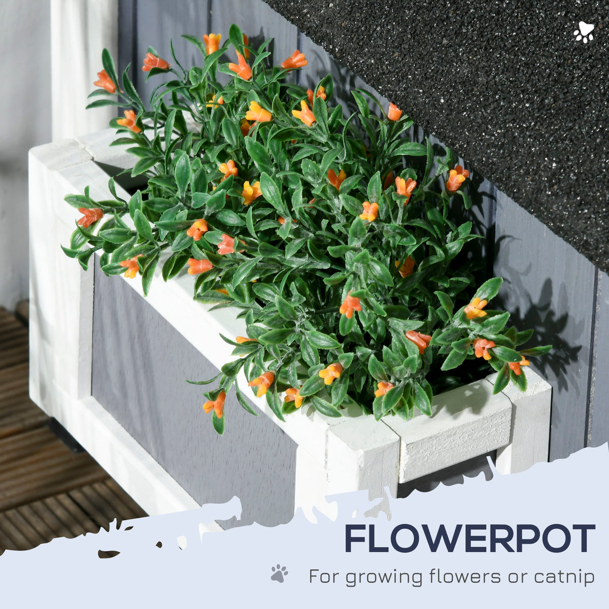 Outdoor Cat House with Weather-Resistant Roof & Garden Bed - Gray, 850x590x230mm