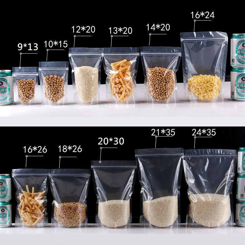 Transparent Stand-Up Food Storage Bag - Thick Plastic Snack Bag