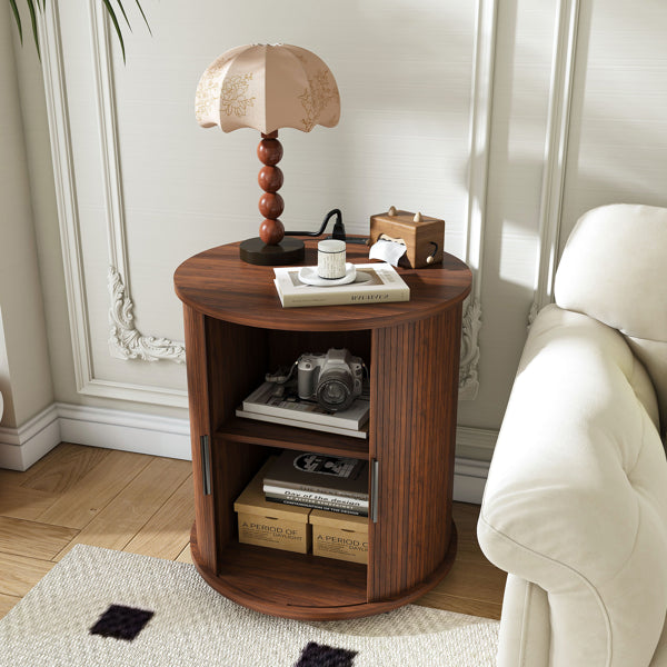 Mid Century Modern Cylinder End Tables with Charging Station - Set of 2