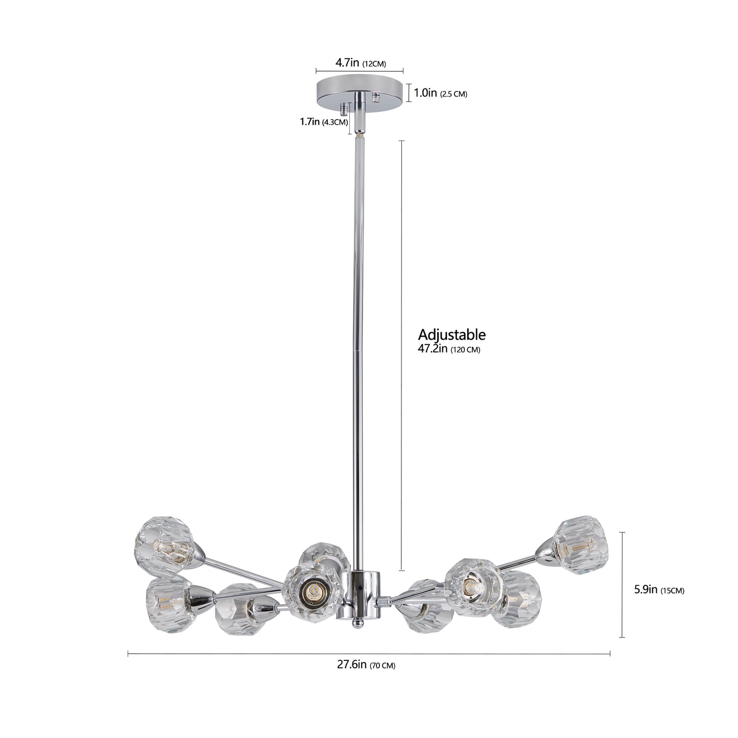 Modern Crystal Chandelier - 9-Light Chrome Fixture for Living Room & Dining Room