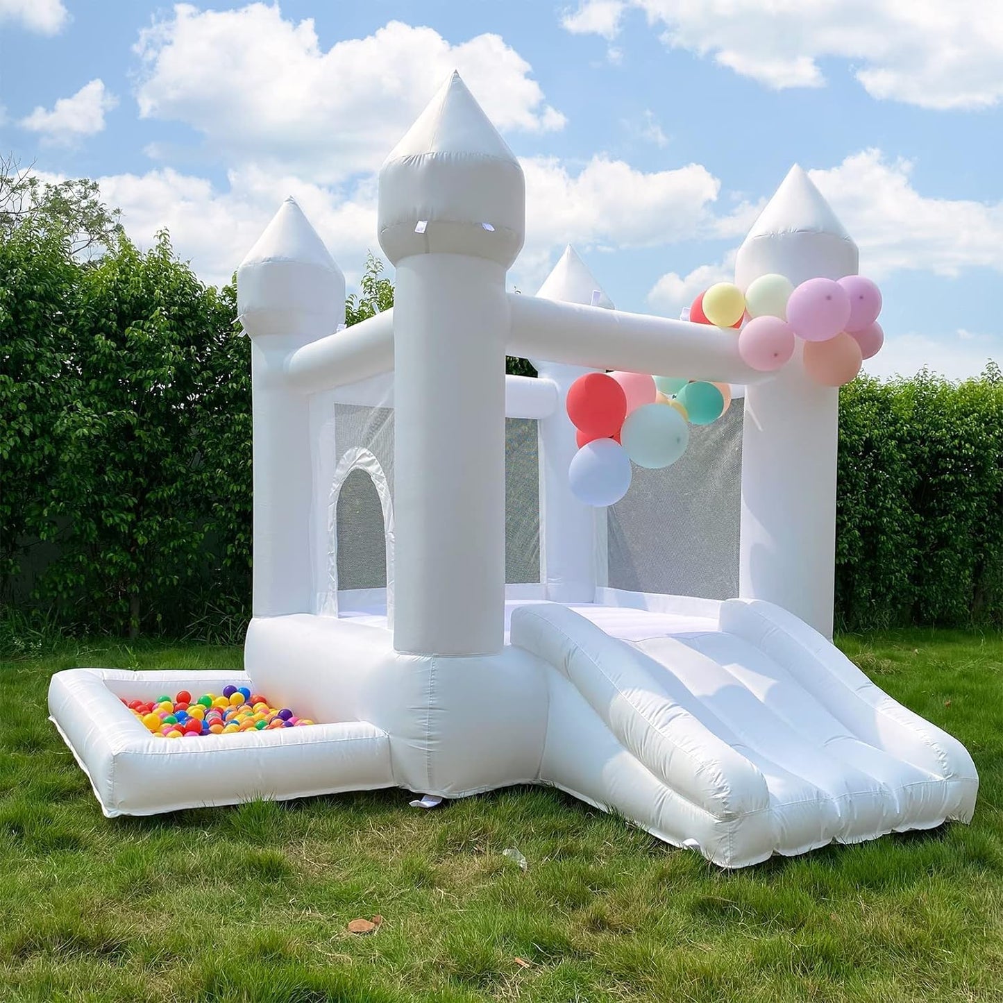 White Inflatable Bounce House for Kids - Durable & Easy to Set Up