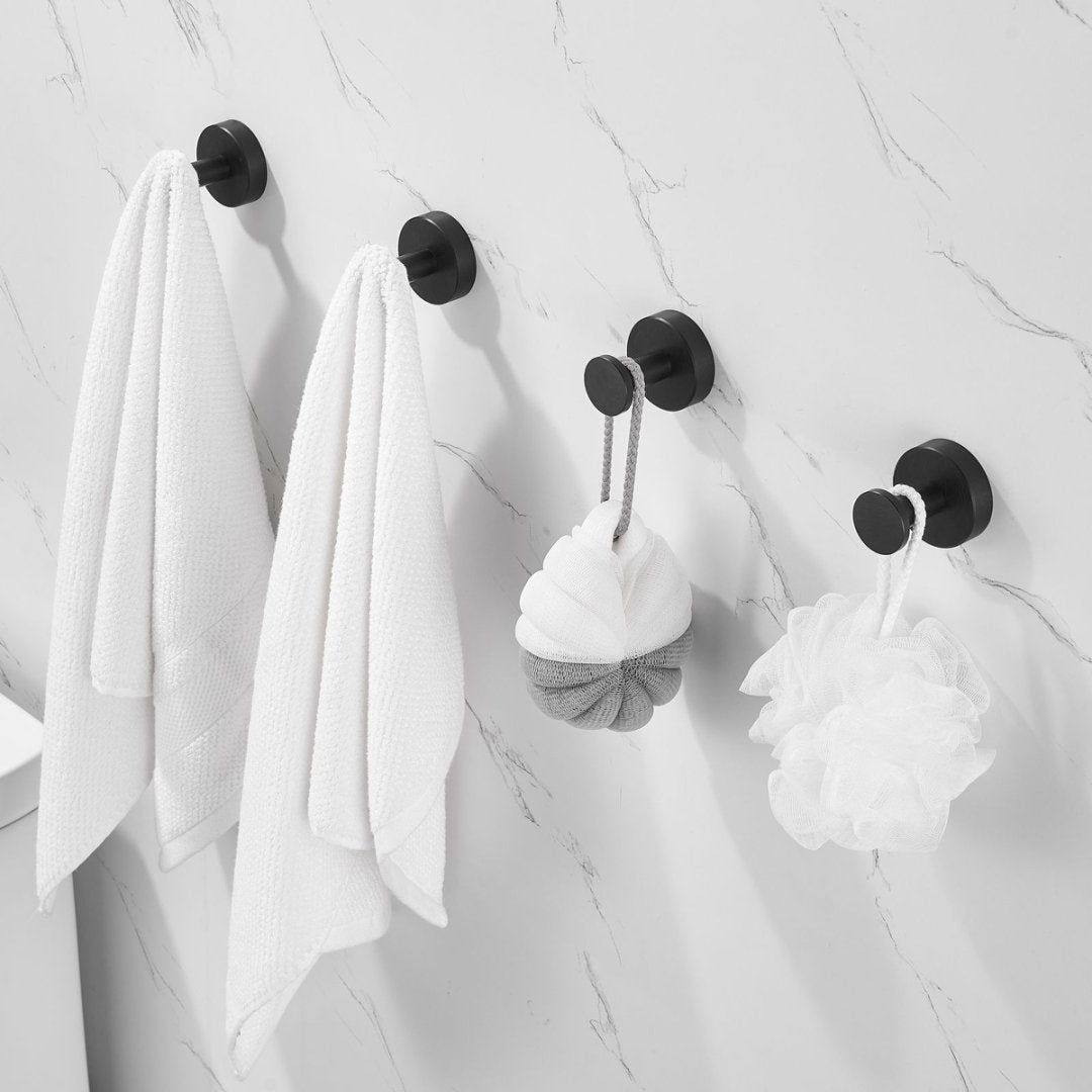 Matte Black Wall Hooks for Bathroom & Entryway - 4 Pack